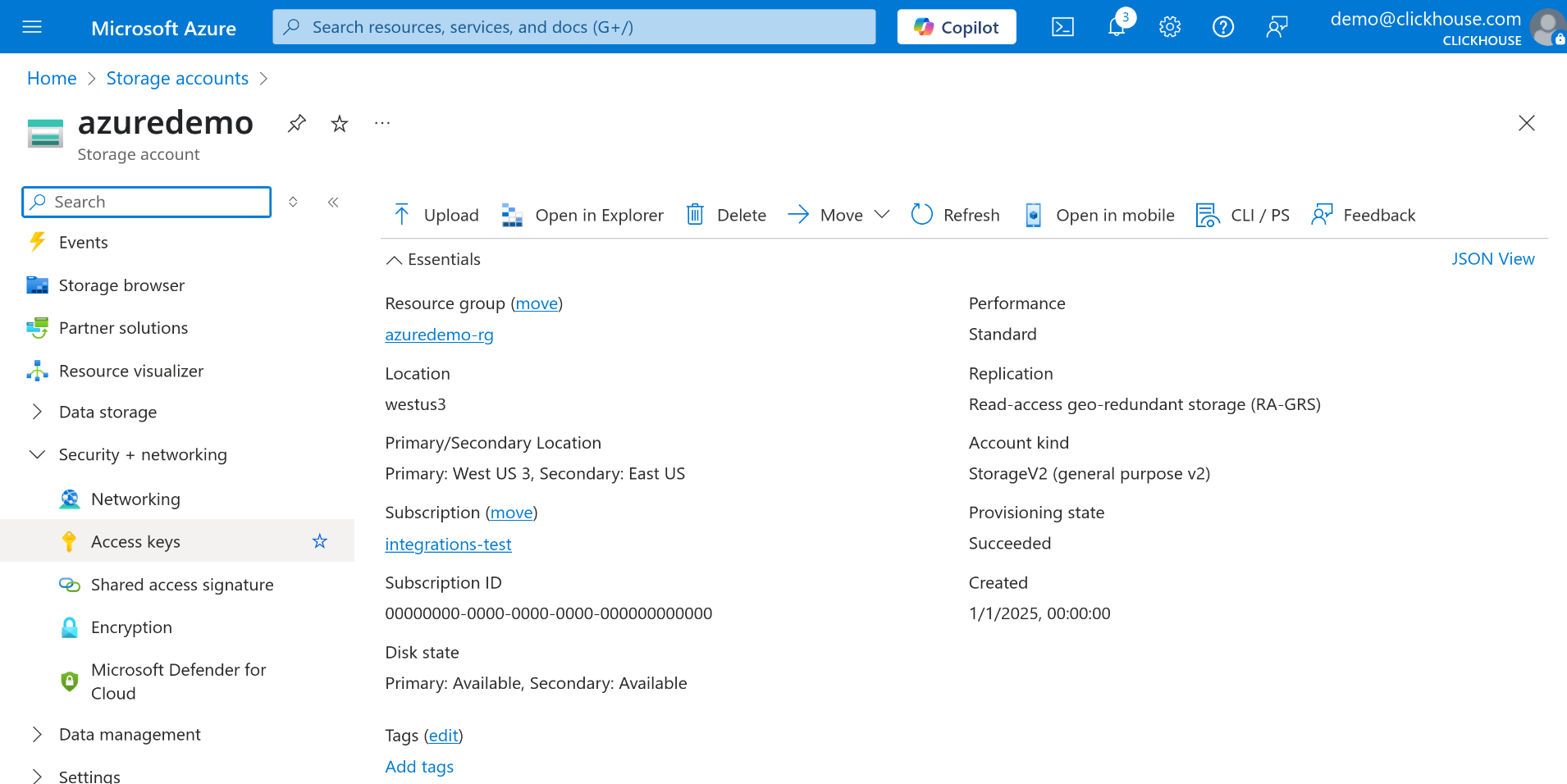 Настройки хранилища Azure
