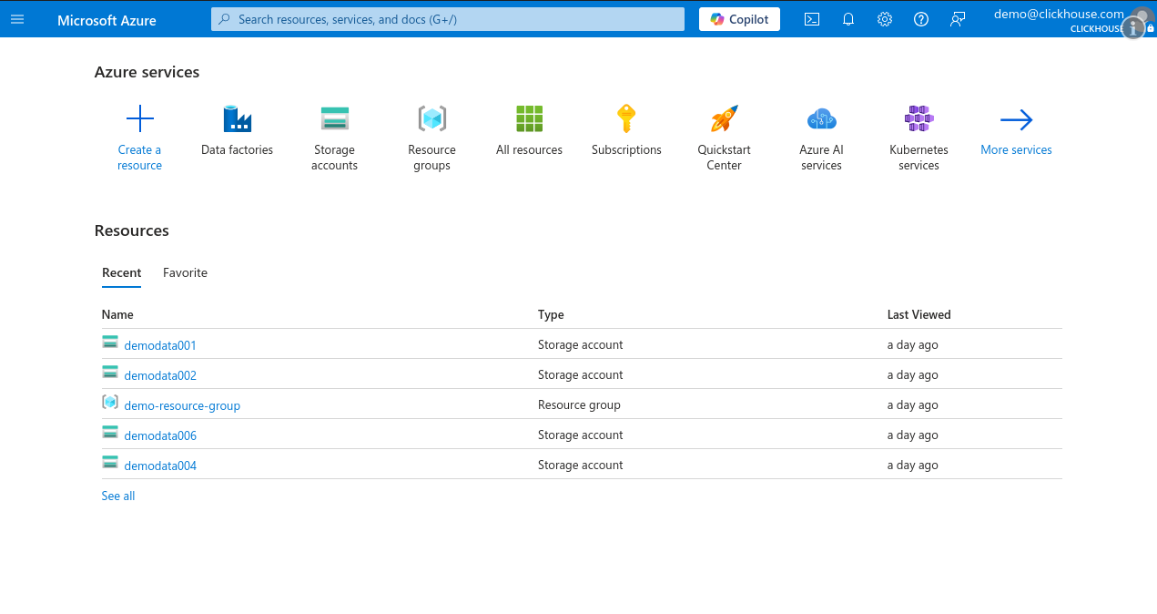 Главная страница портала Azure